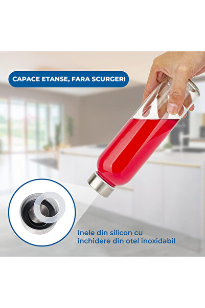 Elindor Set of 6 Elindor® Bottles with Stainless Steel Lids, 100% Leakproof, 22 x 6 cm, 530 ml, Transparent