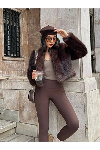 VESS MODA Palton din blană jacquard cu model de vulpe, căptușit în interior