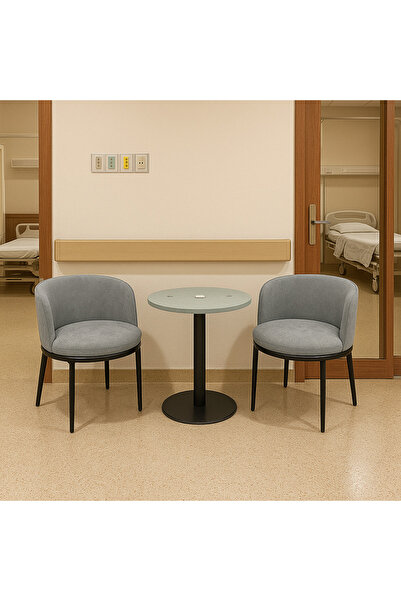 Gerenic Table + 2 fabric chairs - blue