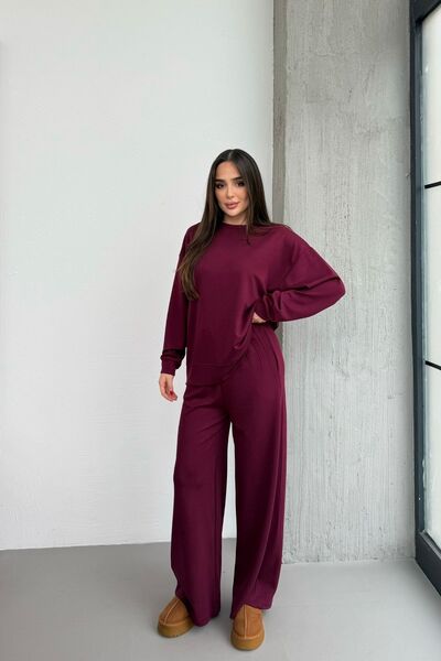 Mezka Σετ μαλακό υψηλής ποιότητας ύφασμα μπορντό με ελαστική μέση, μοντάλ κάτ...