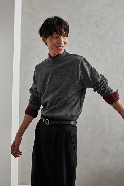 HYMAN Men's Half Fisherman Oversized Basic Knitwear Sweater