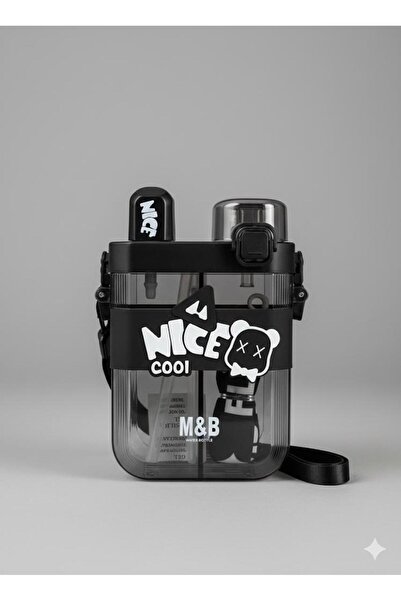 TUMBA'S Çift Bölmeli Nice Cool Matara, Çift Kapaklı, Pipetli Çocuk Suluk Okul...