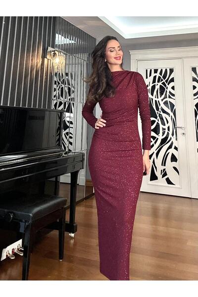 Atelier Derin فستان بوردو لامع