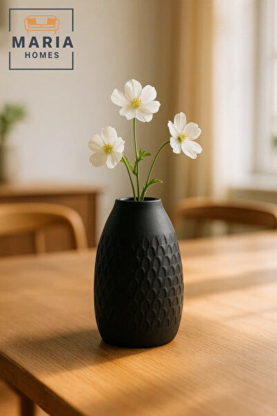 MARIA HOMES Modern Black Decorative Vase – Textured Ceramic Table Vase for Ho...