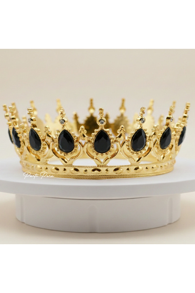 parti pera Pasta Tacı Gold Renk Siyah Taşlı Sert Plastik Taban Alt Çapı 13 cm