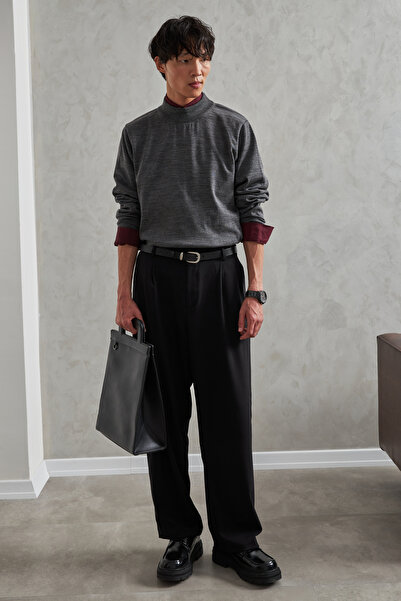 HYMAN Men's Half Fisherman Oversized Basic Knitwear Sweater