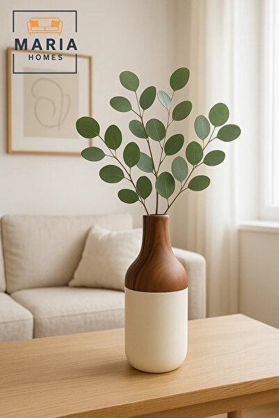 MARIA HOMES Modern Decorative Vase – Ceramic Wood-Effect Flower Vase – Home Decor Accessory