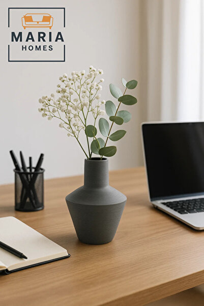 MARIA HOMES Modern Grey Decorative Vase – Textured Ceramic Table Vase for Home & Office Décor