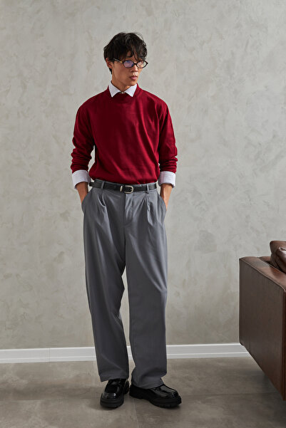 HYMAN Men's Half Fisherman Oversized Basic Knitwear Sweater