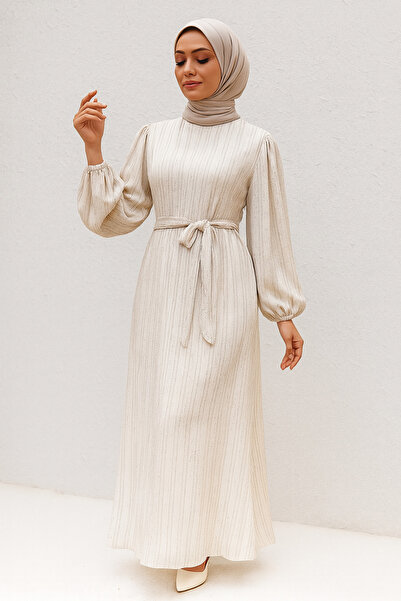 ŞIK VE MUTLU Pleated Premium Lined Balloon Sleeve Evening Dress