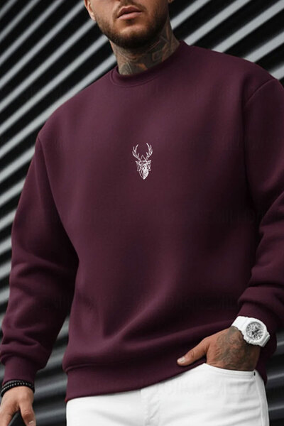 The Arid Mountain Ανδρικό φούτερ Cherry Dark Burgundy Geyik Soft 3 Thread-in-1 Ş επένδυση fleece 0 Crew Neck O oversized Casual φούτερ