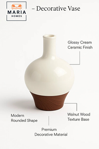MARIA HOMES Modern Decorative Vase – Ceramic Flower Vase – Wood-Effect Home Decor Accessory