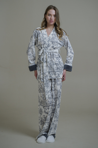 Mita Concept СІРИЙ ВЕЛЮРОВИЙ ПЕЛУШ ДЕТАЛЬНИЙ КІМОНО-ШТАНИ