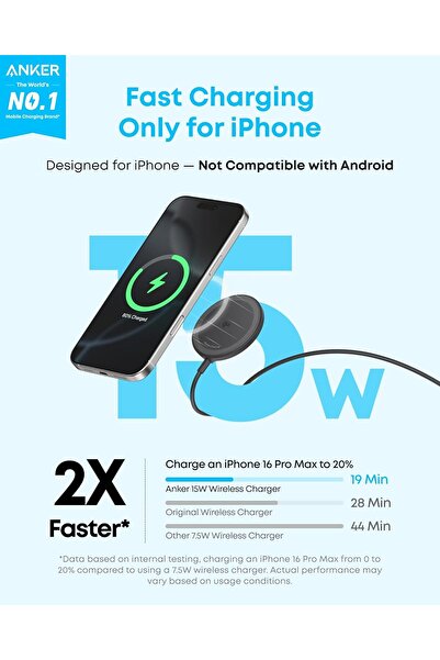 Generic Anker Zolo Magnetic Wireless Charger, Qi2 Certified 15W MagSafe-Compatible Pad (Black, 1 Pack)