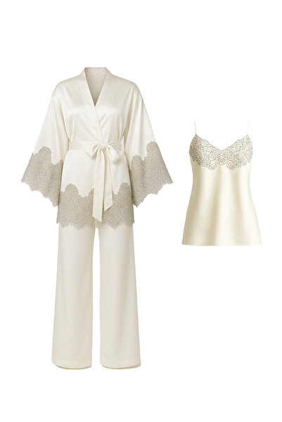 Mita Concept Ekru Saten French Lace Triple Set