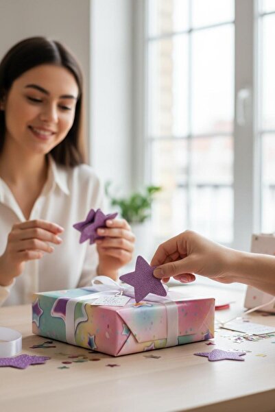 Cadde Süs Simli Eva Yıldız Süs Yapışkanlı 8 cm 10 adet Eva Süs