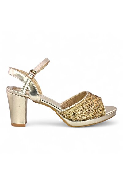Sunrise Block Heels With Cross Glitter Strap