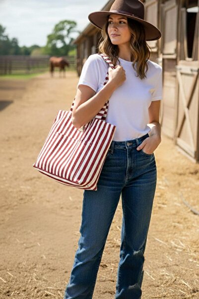 Bagg Red Striped Woven Fabric Bag