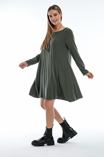 della moor Khaki Italian Collared Wool Knit Dress