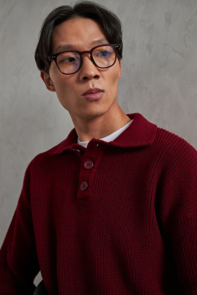 HYMAN Men's Buttoned Collar Oversized Sweater