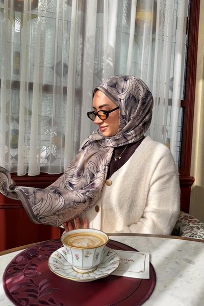 Mooncorn Μεταξωτό σάλι από μετάξι Χεβέι με μοτίβο ναυτικού μπλε