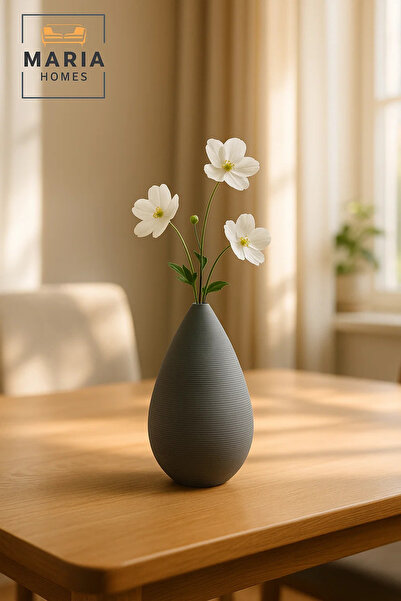 MARIA HOMES Modern Grey Decorative Vase – Teardrop Ceramic Table Vase for Home and Office Decor