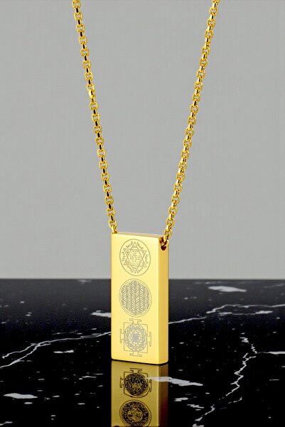 OSMANLI GÜMÜŞ Yantrax Exquisite Steel Women's Necklace Number Sequences and Sri Yantra and Kubera Yantra Symbol Stainless
