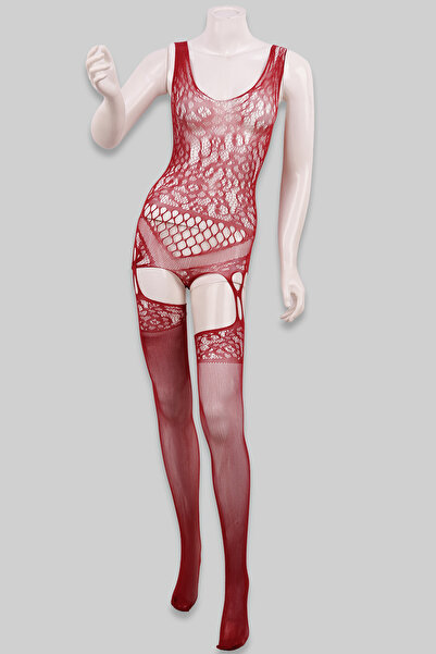 Midnight Fantasy Lace Cut-Out Bodystocking Red