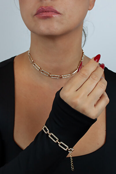 Pridza مجموعة سلسلة وقلادة وسوار مزينة بالأحجار الكريمة