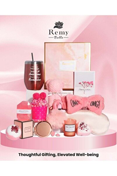Remy Belle مجموعة سلة هدايا سبا مكونة من 14 قطعة مع صندوق هدايا (وردي)
