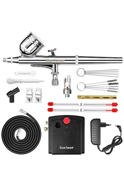 Gocheer Kit mini compresor aerograf, duză de 0,3 mm pentru manichiură, pictură corporală, tatuaje, decorare tort