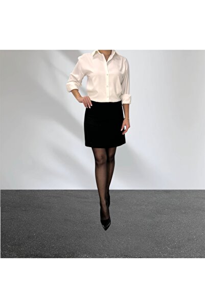 ABAS Black Cashmere Fabric High Waist Above Knee Lined Mini Skirt