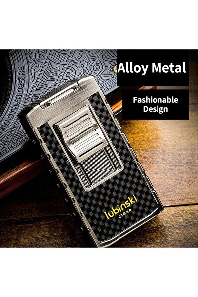 Lubinski Outdoor Metal Cigar Lighter - Dual Jet Blue Flame, Windproof, Sky Blue