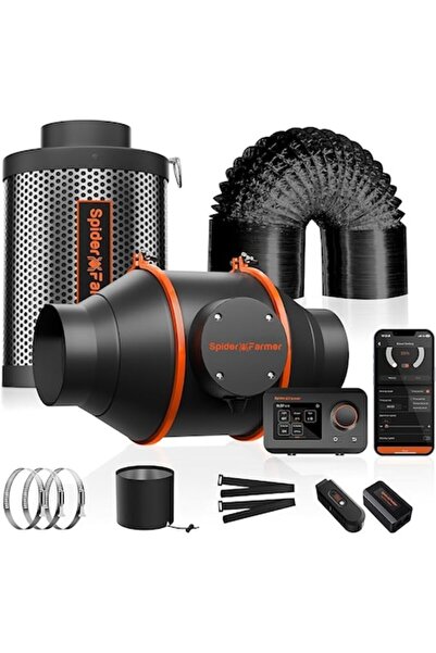 Spider Farmer 100mm Smart Inline Exhaust Fan Kit, Wi‑Fi & App Control