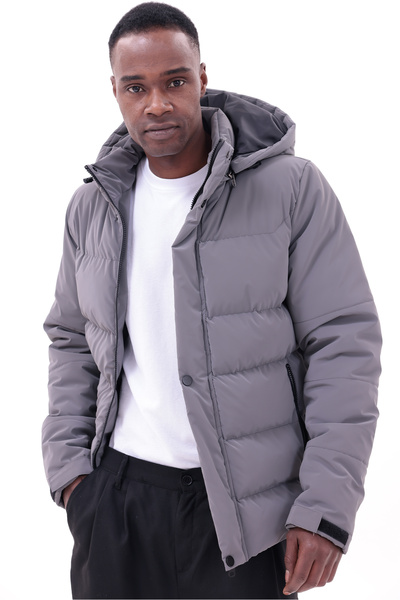 freemen Men's Gray Waterproof Coat Nova Fabric Removable Hooded Zippers Snap Detail