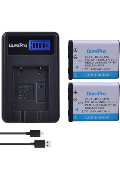 Durapro Set de 2 baterii Li-40B/Li-42B 1200mAh cu încărcător LCD USB, compati...