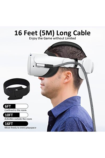 Daytona Vr-C Oculus Quest ile Uyumlu Vr5 Link Sanal Gerçeklik Gözlük Kablosu 5 M,USB 3.2 (Type C>Type C)
