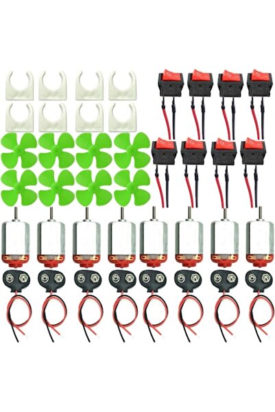 LET Set de 8 motoare de curent continuu de 3V, până la 20000 RPM, cu suporturi, prize de 9V, întrerupătoare și elice
