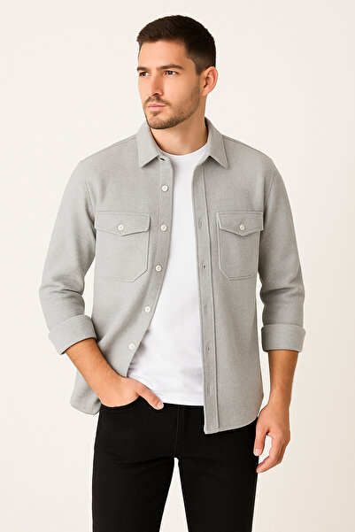 mavisima erkek giyimi Men's Soft Cashmere Oversized Jacket Shirt – Light Gray New Season