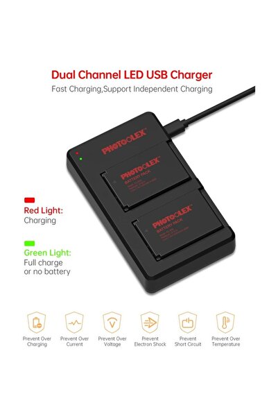 PHOTOOLEX Set of 2 LP-E12 1200 mAh Batteries and Dual Charger for Canon EOS M Series and SX70 HS