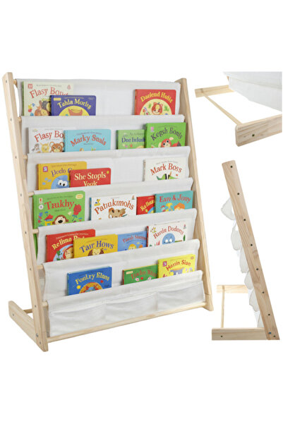 zola Raft de carti pentru copii, 6 polite din material, rama lemn, 79 × 62.5 × 30 cm, alb/crem
