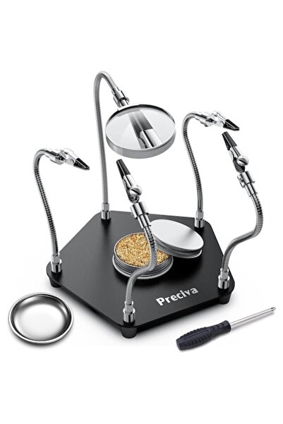 Preciva Stativ de lipit cu lupă și 4 brațe flexibile la 360 de grade, cleme, bază metalică