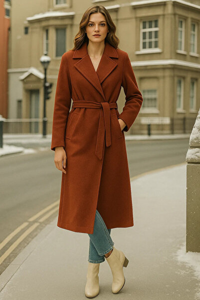 comstar Women's Double-Breasted Premium Tile Cashmere Coat