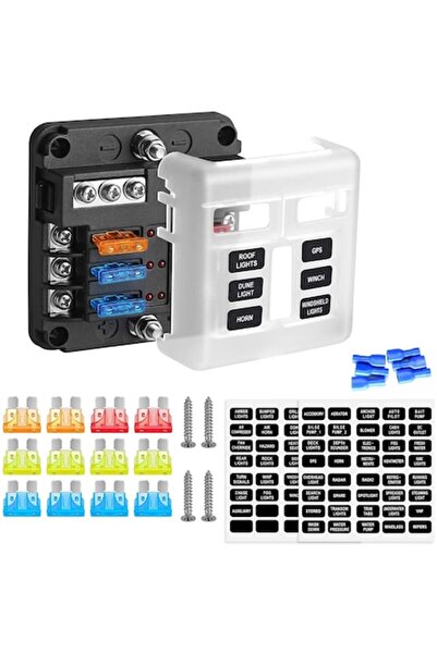 Rovtop Cutie de siguranțe auto cu 6 căi, 12V, cu siguranțe de 5A/10A/15A/20A,...