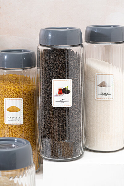 Homekolik 6-Piece Glass Storage Container Set with Lids and Labels – 1500 ml Leakproof Dry Food Jar Set