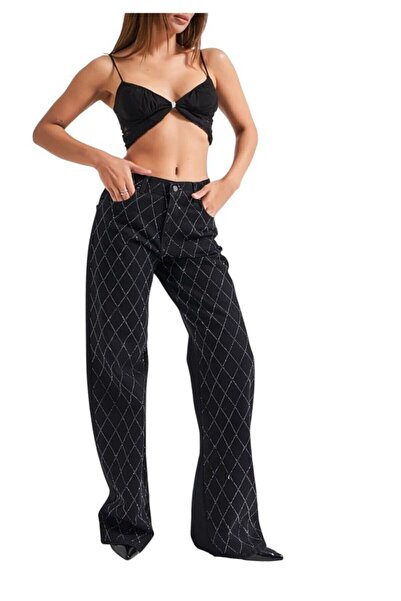 CATALEYA Black denim pants with stones on the front