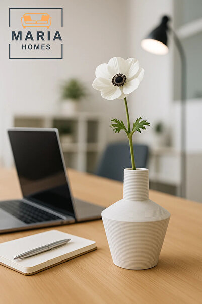 MARIA HOMES مزهرية زخرفية حديثة باللون الأبيض - مزهرية زهور سيراميكية للطاولة...
