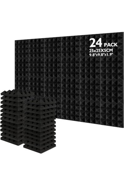 AGPTEK Set de 24 panouri acustice din spumă 25x25x5 cm, fonoabsorbante, negre