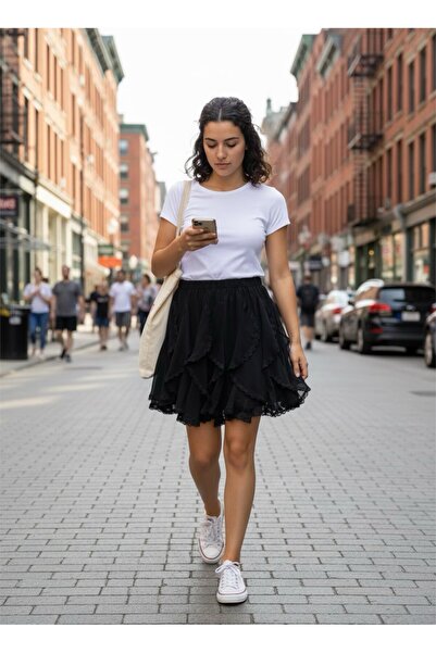 CATALEYA Fustă neagră cu elastic în talie