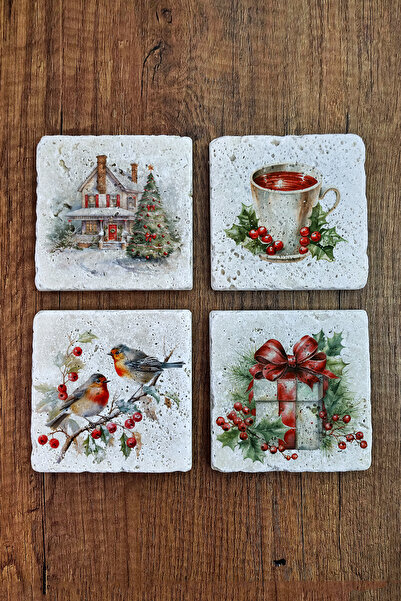 Begoloni Stone Decor حامل أكواب من الحجر الطبيعي - عيد الميلاد ورأس السنة الج...